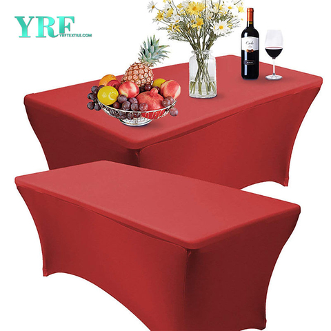 Copritavolo in spandex con angoli allungati, rosso, 2,5 m, in puro poliestere senza pieghe per tavoli pieghevoli