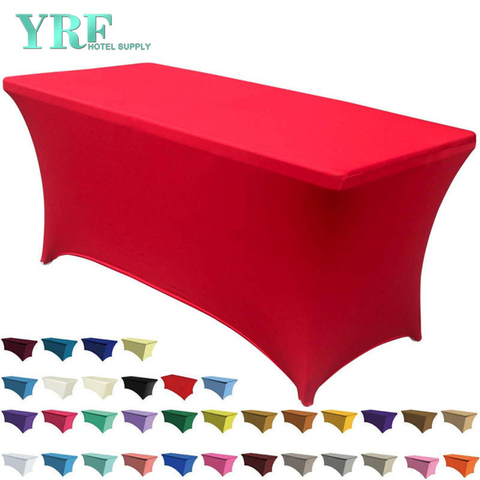 Copritavolo in spandex elasticizzato oblungo rosso 8 piedi/96"L x 30"L x 30"H in poliestere per tavoli pieghevoli