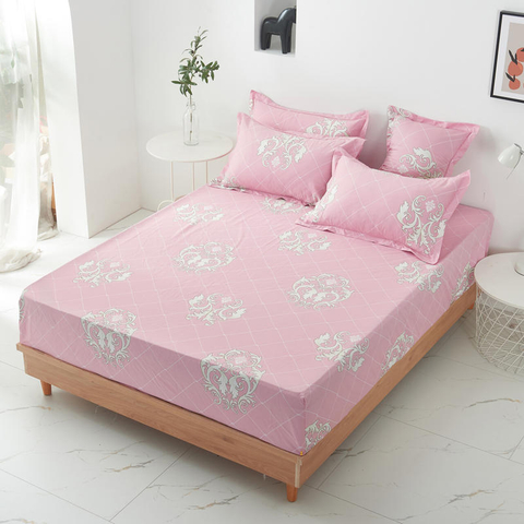 Home Prodotto Comodo lenzuolo con angoli in tessuto di cotone Set di biancheria da letto rosa