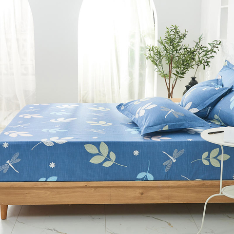Set di biancheria da letto a foglia blu con lenzuolo inferiore con angoli con angoli per tessuti per la casa