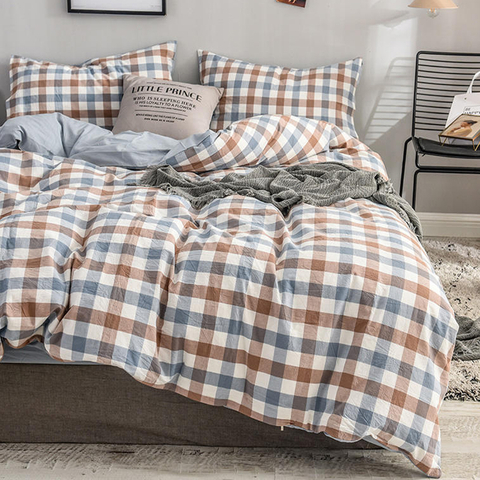 Set di biancheria da letto in tessuto di cotone scozzese traspirante di alta qualità per la decorazione della casa