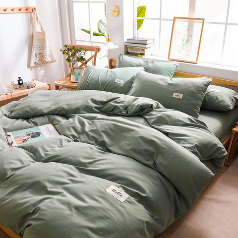Lenzuolo in cotone per letto singolo, 3 pezzi, verde, Dormitorio delle truppe