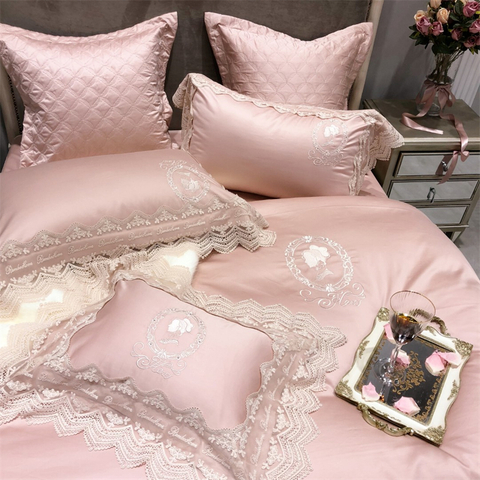 YRFLuxury Set di lenzuola matrimoniali rosa in cotone con 500 fili