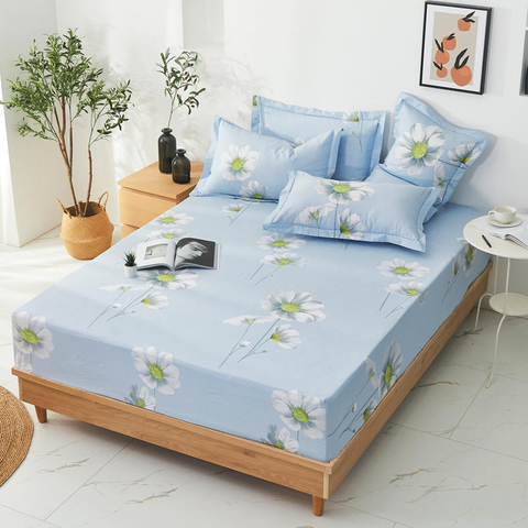Lussuoso set di biancheria da letto stampato azzurro con tasche profonde e comode