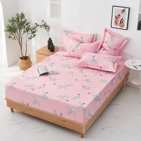 Set di biancheria da letto stampato rosa chiaro con tasche profonde lenzuolo con angoli