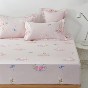 Set di biancheria da letto matrimoniale floreale rosa con lenzuolo con angoli Made in China